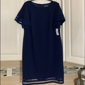 Jessica Howard plus size illusion trim crepe lined cocktail dress navy size 14W